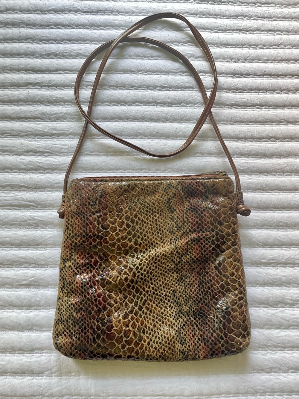Vintage Pinky Leather Snake-Print Crossbody Purse - Picture 2 of 9